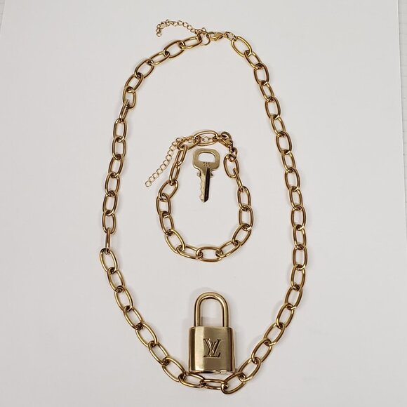 Authentic Louis Vuitton Padlock w/unbranded Stainless Steel Necklace & Bracelet - Picture 3 of 15